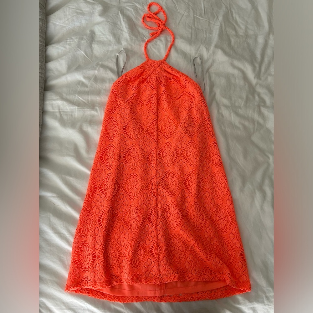 Lovers + Friends- Coral Lace Backless Halter Mini Dress- Size S